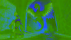 La Cocaracha emerge en el patio de un castillo mientras el caballero Edmund se prepara para luchar, mientras los soldados huyen aterrados.
