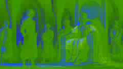 Siyâvash se presenta ante el trono de Afrâsiyâb mientras la corte observa con tensión, con Garsivaz esbozando una sonrisa astuta y manipuladora.