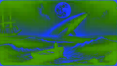 A silhueta de um marinheiro observando Mocha Dick se dissipar sob as ondas, sob um céu iluminado pela lua.