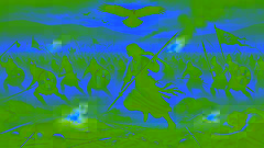 Brigid fights fiercely on a battlefield during Samhain, while the Morrighan appears above as a raven.