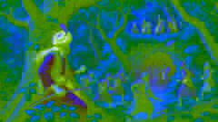 Ali Baba versteckt sich in einem Baum und beobachtet, wie vierzig Räuber in eine Höhle eintreten.