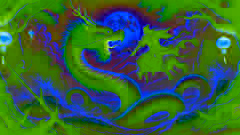 Alpamys battles a massive serpent in a turbulent river, wielding his sword on his rearing horse, Bai Shubar.