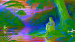 María se sienta sola junto al río Amazonas, sumida en sus pensamientos, mientras el sereno cielo de la tarde refleja su agitación interior.
