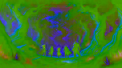 Adventurers in an enchanted forest, bracing for an ambush by shadow wolves with weapons ready.