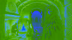 The Morrigan in a raven-feathered cloak standing in the doorway of a great hall, her piercing eyes captivating all.
