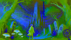 El joven aprendiz Lukas se encuentra frente a la torre del Hechicero en un bosque mágico.