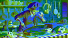 La cocinera descubriendo el soldadito de plomo dentro del pez que estaba limpiando.
