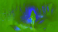 Calliope journeying through a dark cave to find the Fates' lair.