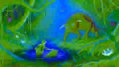 Mia se adentra en una poza oculta del pantano, ayudando al Bunyip a liberar a una criatura más pequeña atrapada entre las raíces.