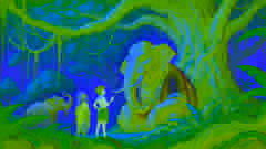 Hathi, l'éléphant, donnant des conseils à Mowgli et Bagheera.