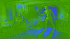 Hans ordena al bastón mágico que detenga al posadero en la penumbra de la habitación de la posada.