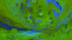 Susanoo déferle à travers les rizières et le palais, entouré de nuages tempétueux et d'éclairs, tandis que la destruction s'ensuit.