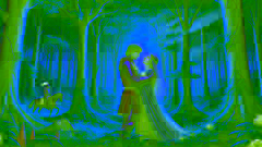 Tristan und Isolde umarmen sich im Wald von Morrois.