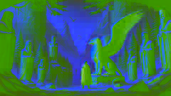 Eirik y el grifo se encuentran en la entrada del Valle de Gryphus, mirando hacia un paisaje cubierto de nieve.