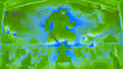 Arman battles warlord Karash amidst a fiery battle in Kök-Terek with Kyzyl To faintly glowing in the background.