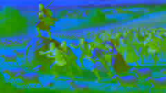 Los aldeanos preocupados suben corriendo la colina, respondiendo al falso grito de lobo del niño, mientras él ríe desde una roca.