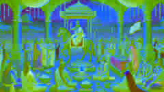 Yudhishthira llevando a cabo el Yajna de Ashwamedha.