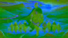 Fionn mac Cumhaill leading the Fianna warriors across a lush Irish valley, radiating wisdom and strength.