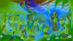 Ammon revient dans son village en héros, acclamé par les villageois, tandis que Sobek les observe depuis le Nil.