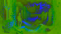Eleanor explora las ruinas cubiertas de niebla del Castillo de Dunleary con una linterna, rodeada de muros en ruinas cubiertos de hiedra.
