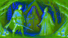El príncipe Iván y Vasilisa se enfrentan a Baba Yaga en su oscura morada.