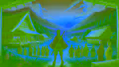 Haruto regresa a su aldea al amanecer, rodeado de aldeanos agradecidos que celebran su victoria.