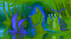 Aoife casts a spell, transforming the children into swans by the lake, as the forest looms around them.
