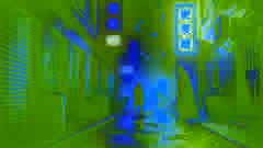 Un callejón oscuro con dos figuras sombrías en una tensa confrontación entre luces de neón y calles mojadas.