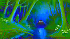 La nieta de Mia, Lily, siguiendo el llamado del Bunyip y viendo sus ojos brillantes bajo el agua.