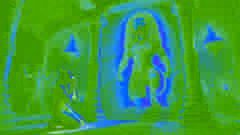 Narasimha, la avatar mitad hombre, mitad león, emerge de una columna de piedra para enfrentarse al rey demonio Hiranyakashipu.