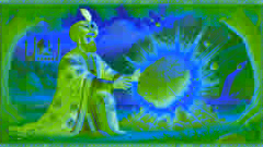 King Hushang holds a boulder, about to strike a snake, discovering fire in ancient Persia.