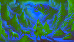 Lu Fei y Ming ascienden por la nevada montaña Wutai, guiados por un leopardo de las nieves bajo un amanecer dorado.