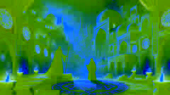Daryush confronts the sorcerer in a dark lair on the outskirts of Tabriz, with glowing symbols on the walls.