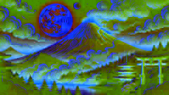 El Monte Fuji emite humo del Elixir de la Inmortalidad quemado y de la carta del Emperador.