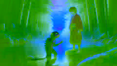 Hiroshi y el Kappa se despidieron en la orilla del río, mientras el cálido resplandor del atardecer se reflejaba en el agua.