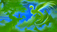 Arash se encuentra con el Simorgh en la cima del Monte Qaf, bañado por una cálida luz dorada.