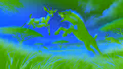 Jabari the hyena lunges at Kito the gazelle, who leaps away just in time to avoid his snapping jaws on the savanna.