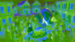 El Grinch regresa a Villa Quién, asando la carne con alegría, rodeado de Quiénes llenos de felicidad y perdón.