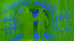 Montresor führt den betrunkenen Fortunato durch enge Katakomben, deren Wände mit Knochen gesäumt sind.