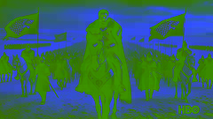 El ejército de los Stark, liderado por Robb Stark, avanza hacia el sur a través de un paisaje nevado, con sus estandartes ondeando al viento.