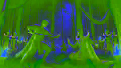 Khun Phaen y Khun Chang se enfrentan en un duelo mágico bajo la luz de la luna en un denso bosque.