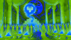 Los sacerdotes de Aztlán reciben una profecía divina de Huitzilopochtli, iluminada por un fuego celestial bajo un cielo bañado por la luz de la luna.