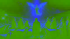 Des bergers observent des anges annonçant la naissance du Sauveur dans un champ éclairé par une lumière céleste.