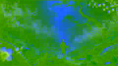 El pescador se encuentra perdido en un denso bosque, mirando hacia un camino que se ha vuelto exuberante y irreconocible.