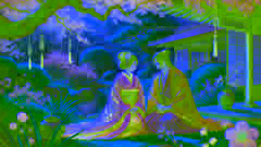 Genji y Murasaki en los jardines del Rokujo-in.