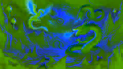 El Dragón de Jade y el Fénix Dorado luchan contra la Serpiente Negra en las heladas montañas del norte, rodeados de nubes de tormenta.