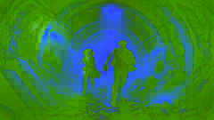 Emma and Stern flee through collapsing tunnels as debris falls, illuminated by their frantic headlamps.
