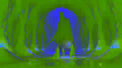 Shirin y Arash se enfrentan a Khosro, el espíritu vengativo, en una vasta caverna de sal iluminada por sus antorchas, rodeados de cristales de sal.