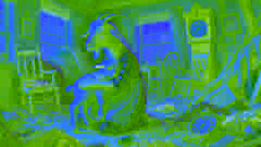 Mother Goat discovers the youngest kid hiding in the clock, the house in disarray after the wolf's attack.