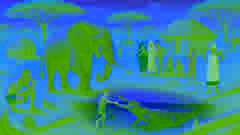 The Elephant and Crocodile helping villagers by providing water and teaching fishing techniques.